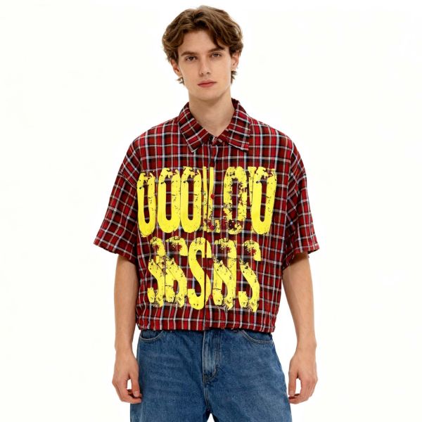 Wholesale Heavyweight Flannel Oversized  Men'S Plaid Shirt Custom Screen Printed Boxy Retro Cotton T-Shirts for Men