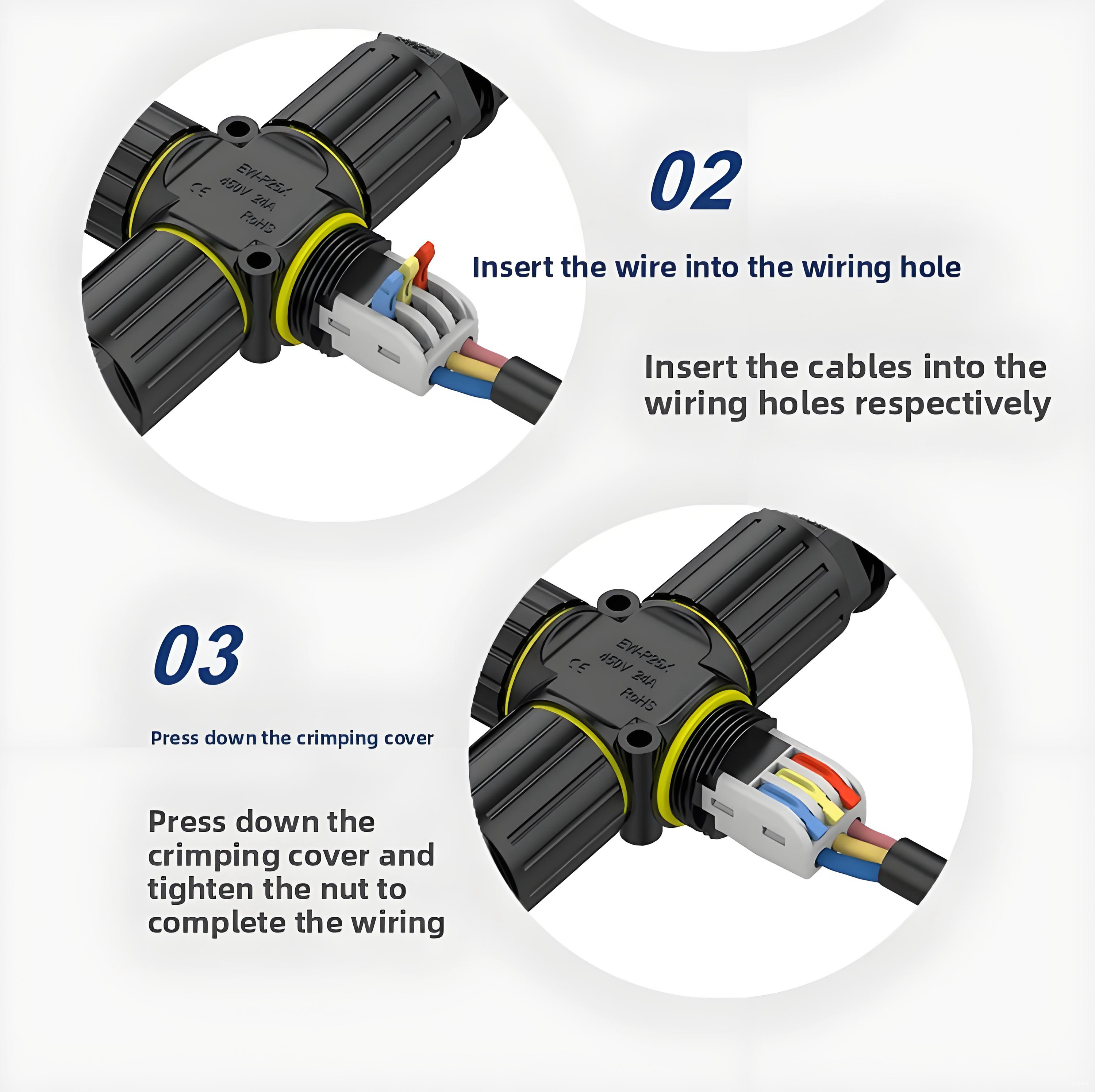 Waterproof T-Tap Connector 1 Male to 2 Female Quick Connect IP68