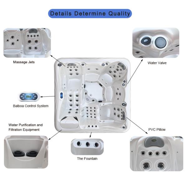 White Marble 1300L Outdoor Spa Hot Tub Acrylic Spa Bathtubs Whirlpool Balboa System