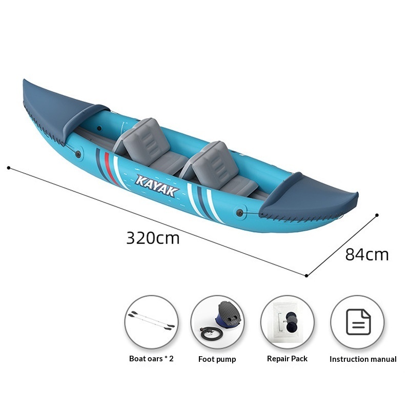 Outdoor Inflatable PVC Kayak for Two People 3.1-4m Length 163kg Capacity Thickened Abrasion-resistant Fishing Adjustable Seats