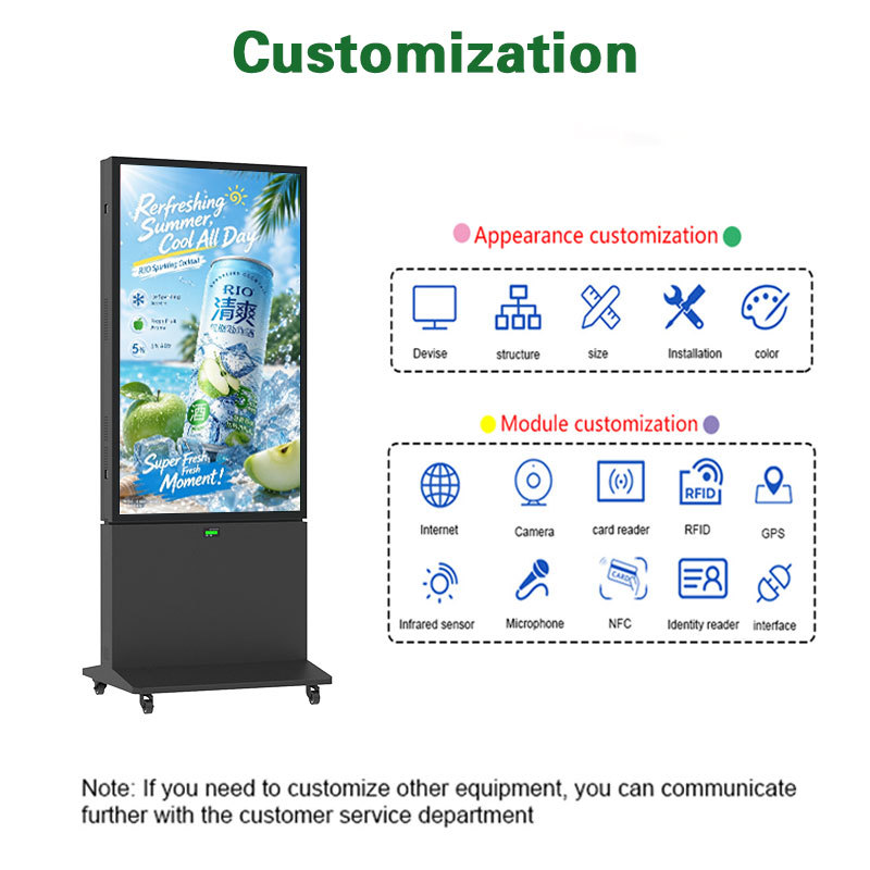 Dual-Sided Battery Powered Outdoor Digital Signage with 14-Hour Runtime and Wheeled Movable Design