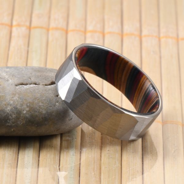 Sample Making Service 8mm Wedding Rings Box Elder Wood Colourful Hammered Black Faceted Tungsten Carbide Ring