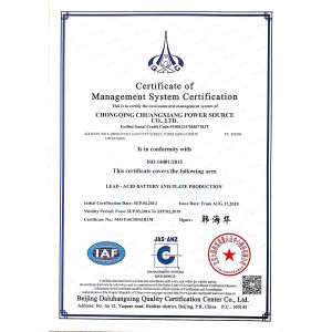 Chongqing Chuangxiang Power Source Co., Ltd. Certifications