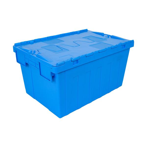 Solid Box PP Storage Industrial Moving Totes with Lid and Attached Transport Crate