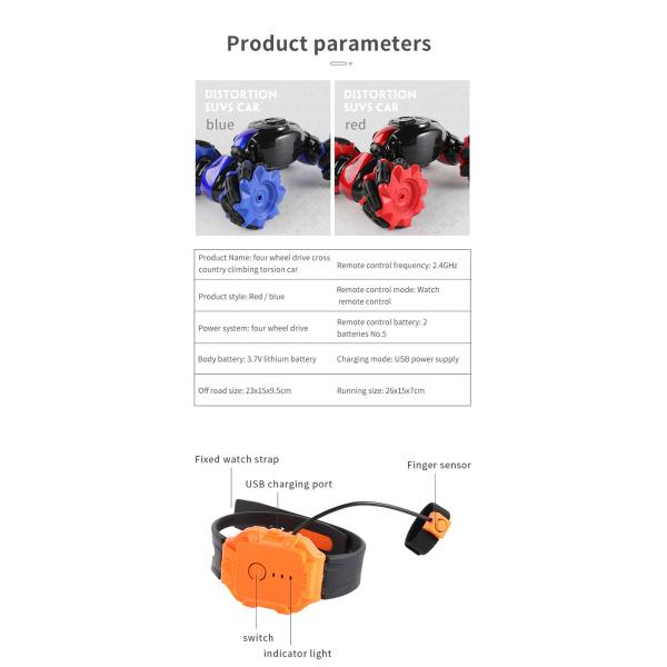 Watch Remote Control Deformation Off-Road Vehicle Drift Climbing Car with USB Cable