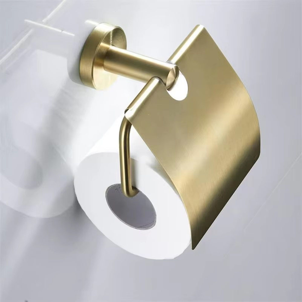 Oersitor Black/Brushed Gold Stainless Steel Toilet Paper Holder Wall Mounted Bathroom Tissue Roll Dispenser Rack with Protective Cover (8805 brush gold)