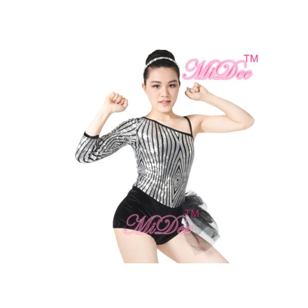 Beautiful Sequins Jazz Tap Costumes Diagonal - Neck Biketard Dance Costume
