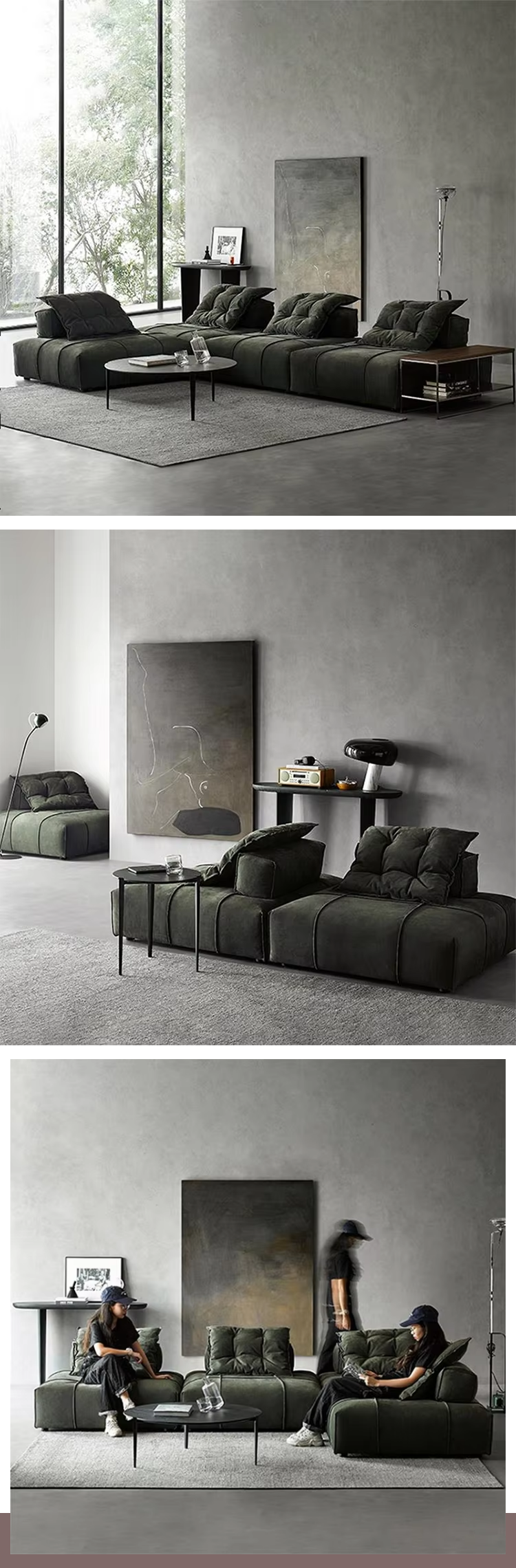Italian-Style Baxter Panama Sectional Sofa Set Tofu Module Minimalist Matte Fabric with Genuine Leather Designer Collection