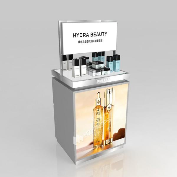 Shop Showcase Grey Wooden Boutique Edge Cabinet With Light Box For Branding Shop Display And Luxury Display Shelf