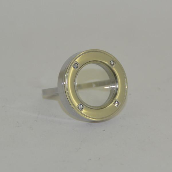 stainless steel glass case ring with crystals LRG003