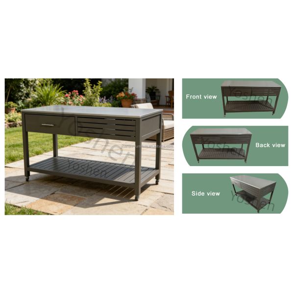 Commercial Stainless Steel Outdoor Prep Table with Wheels and Storage Drawer for Patio Kitchen