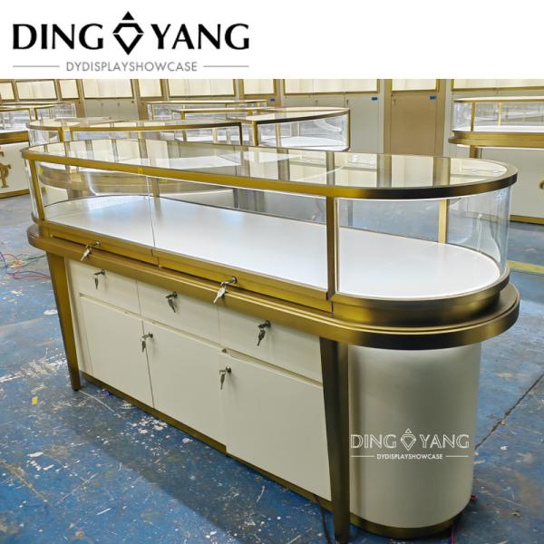Professional Jewellery Counter Showcase with Hairline Gold and Matte Beige Finish