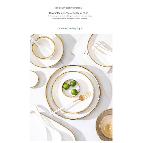 Hot Sale Exquisite Life High Quality Gold Frame Dark Green Home Porcelain Dinner Set Ceramic Tableware Set