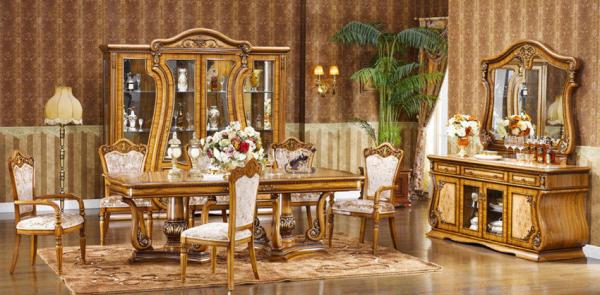 Wooden Carved Flower 6 Seater Dining Table And Chairs ISO14001 European Antique
