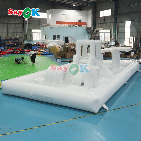 Customized Fashionable Mini White Splash Pad Water Park Inflatable Obstacle Course Playground Castle Slide Combo