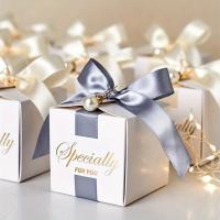 Cajas de regalo plegables con cinta, logotipo personalizado impreso, cajas de cartón blanco para regalo