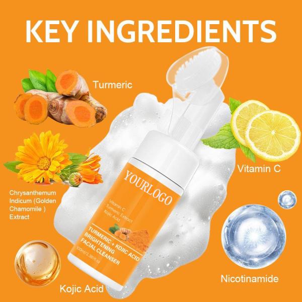 Etiqueta personalizada Curcuma limpiador de aceite control limpiador limpiador hidratante y brillante limpieza de la piel mousse