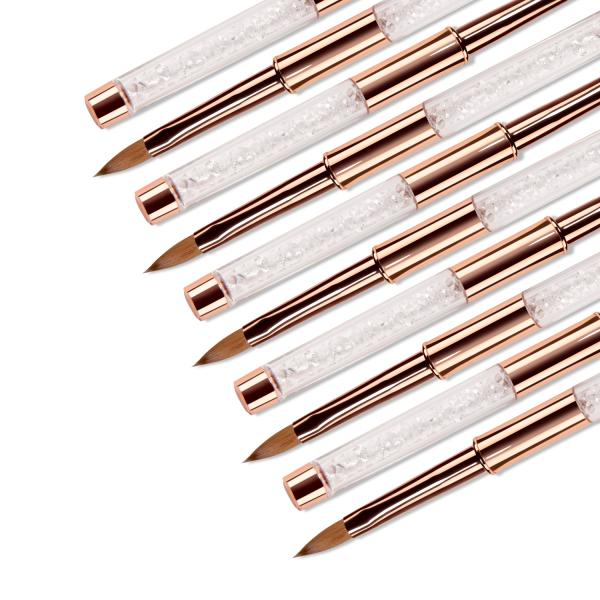 Aluminum tube Size 8 Kolinksy Nail Brush Rose Gold OEM Crystal Nail Pen Brush