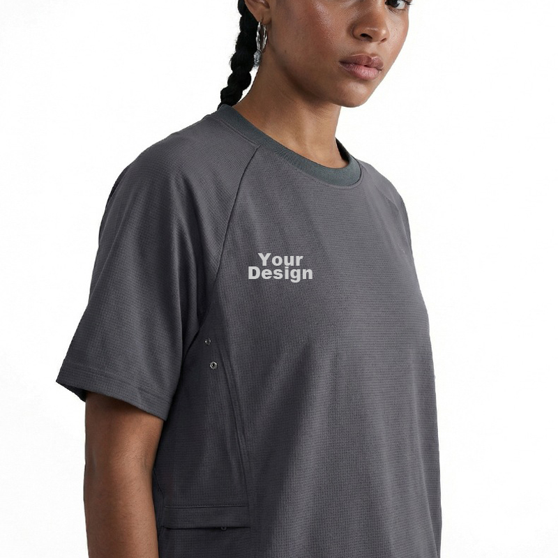 Custom OEM ODM Grid Quick‑Dry Sports T‑Shirt, Breathable Lightweight Short Sleeve Top for Outdoor Running