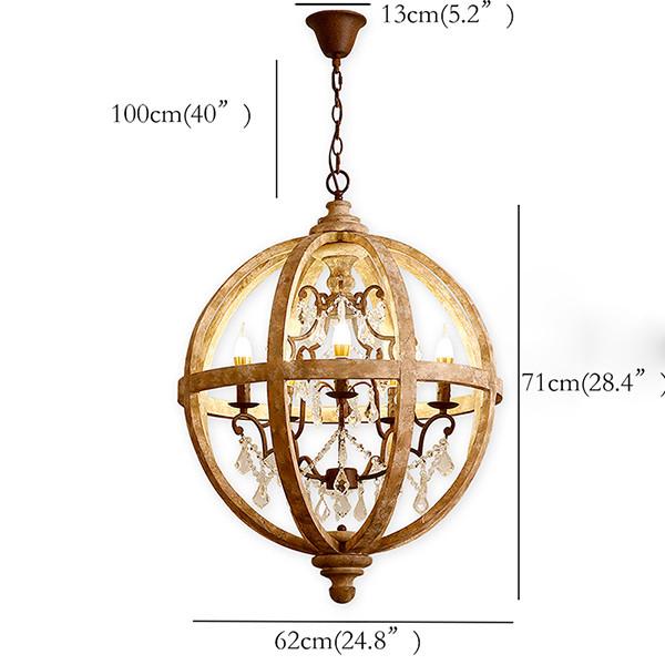 Retro Chandelier Lighting Industrial Hanging Pendant Lamp Globe Wooden Chandelier(WH-CI-108)