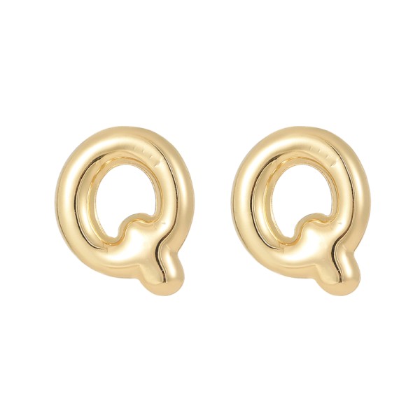 Jiexing Hot Selling 14K Gold Plated 925 Silver Needles A-Z Studs Smooth Surface Bubbles 26 English Letter Earrings