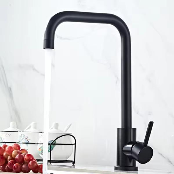 Black Single Handle Stainless Steel Kitchen Sink Faucet with Brass Valve Core Material