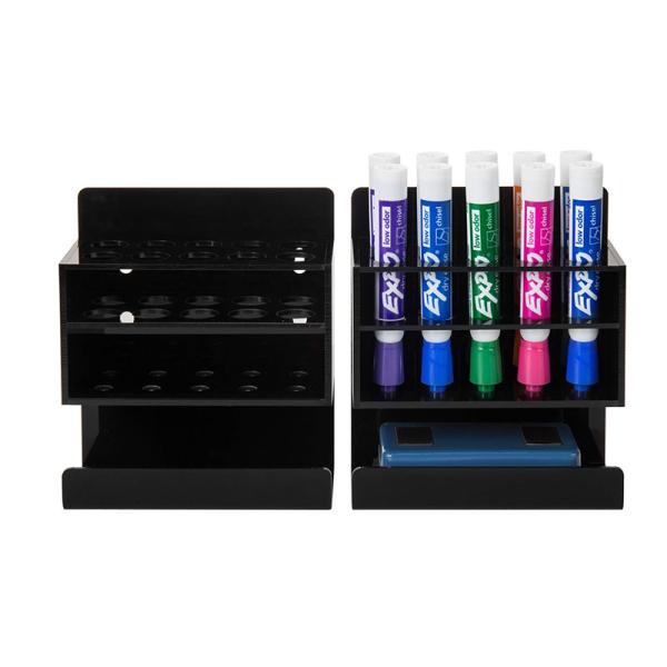 Black Acrylic Brochure Holders Wall Mounted Dry Wipe Whiteboard 10 Marker Slots Eraser Bracket