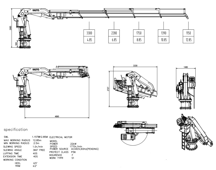 High Efficiency Electric Hydraulic Marine Deck Crane Ship Board Using Deck Crane 20ton 30ton