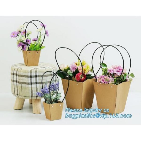Recycled Fashion Design Flat Paper Handle Kraft Gift Bag Flower Carrier Bag,Flower carrier bag kraft paper flower carrie