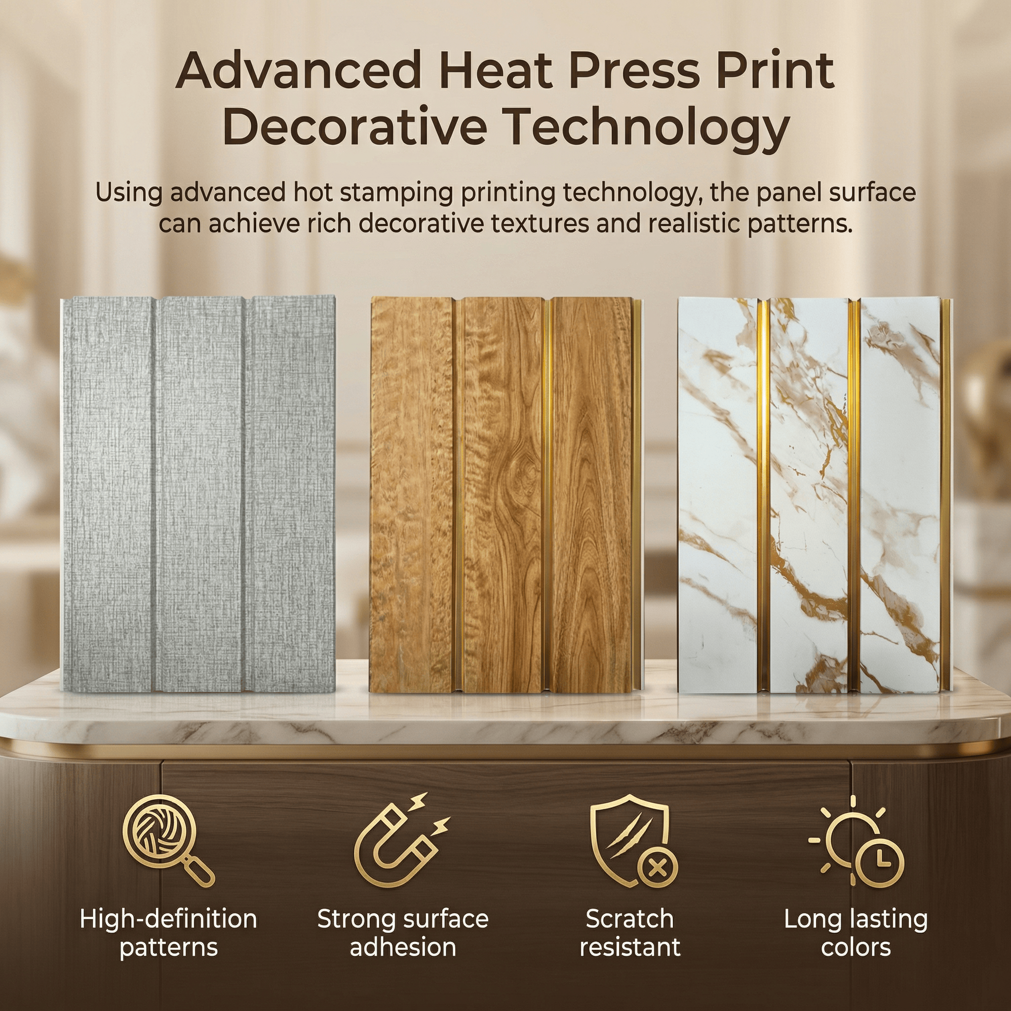 Factory Price Interior Cladding WPC Fluted Wall Panel Boards Heat Transfer Printed Solid Core Interior Decoration