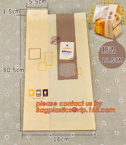 OPP Window Paper Bags, opp paper bags, Custom printed French bread packaging kraft paper bags with window, Take away