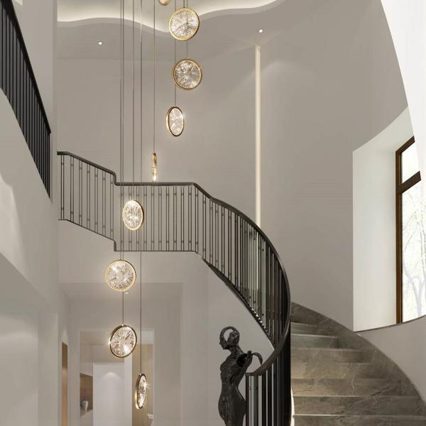 Luxury Crystal Chandelier For Staircase Gold Black Home drop light circle led light lamp(WH-NC-66)