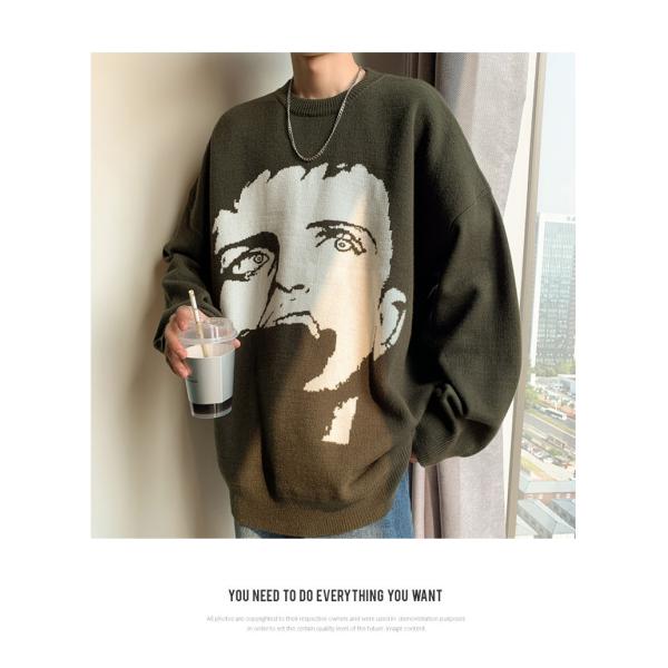 Standard Wool Autumn Pullover Men's Sweater Custom Jacquard Cartoon Pattern Knitted