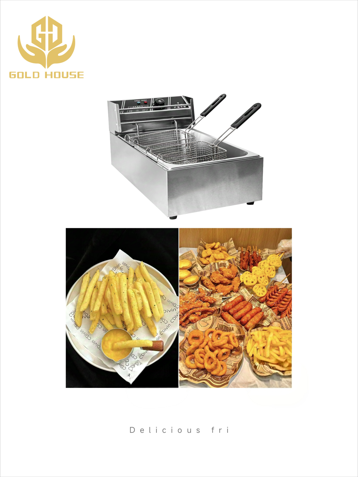 Stainless Steel Countertop Single Pot Double Basket Electric Fryer For Snacks Fries