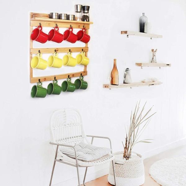 Practical Bag Coffee Mug Holder Wall Mount with 3-Tier Display and 12 Organizer Hooks