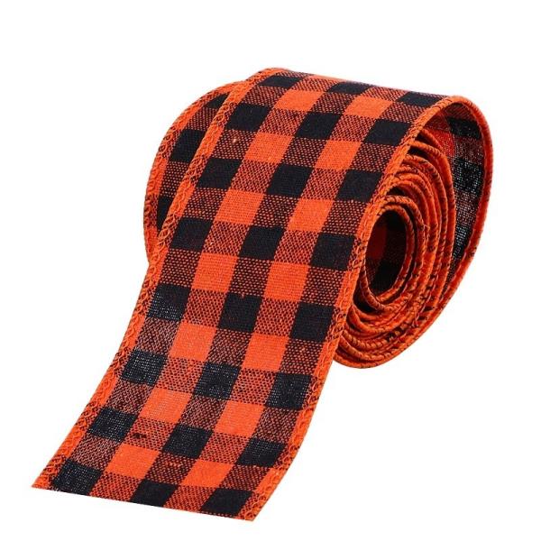 2-1/2 Larga 6 Yards Plaid Burlap Faixa de Natal Fios Faixa de Envolvimento Faixa 63mm Jute / Poliéster