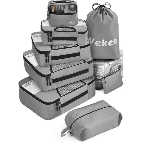Custom Logo Accepted Unisex Travel Bags 8 Set Packing Cubes with Laundry Bag and Storage