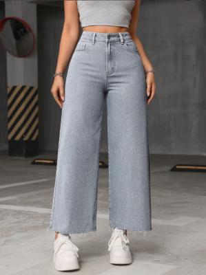 Smoky gray nine-point long wide-leg jeans