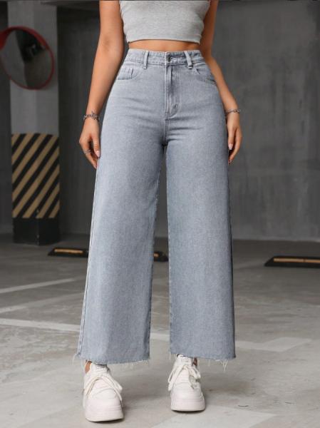 Smoky gray nine-point long wide-leg jeans