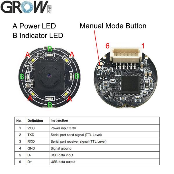 GROW GM861XS Маленький модуль считывателя штрих-кодов 1D/2D QR-кодов Интерфейс UART/USB Белый и зеленый светодиод