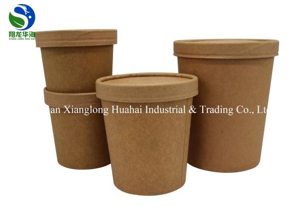 Disposable packaged kraft cardboard paper soup cup takeaway paper soup bucket