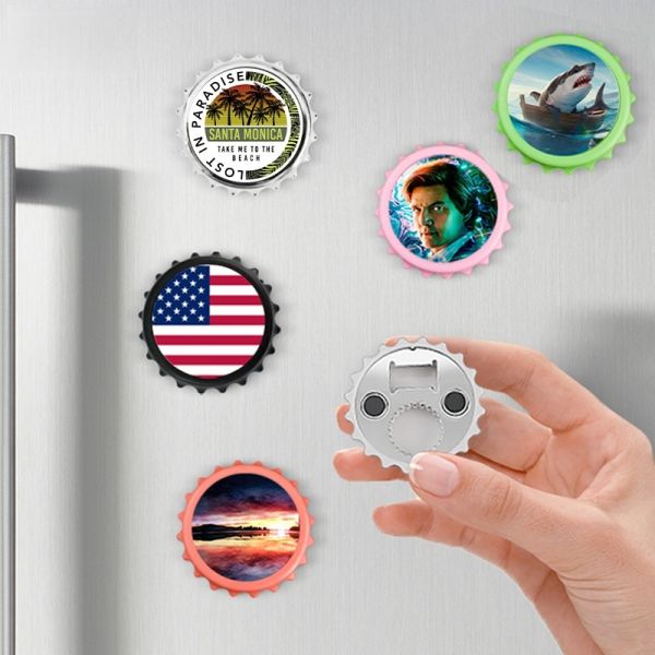 Sublimation Magnetic Bottle Opener With Aluminum Sheet Custom Logo Round Plastic Bottle Opener Fridge Magnet Blanks