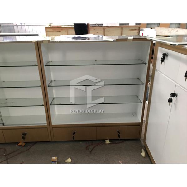 os armazenamentos da mostra 3pcs da exposição do telefone celular do MDF de 20mm moderaram a parte superior de vidro