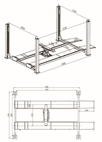 Hydraulic design double cylinder runway type car lift for wheel alignment