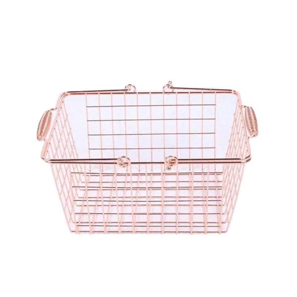 Factory Custom Rose Gold Supermarket Metal Shopping Basket Cosmetic Store Shopping Basket