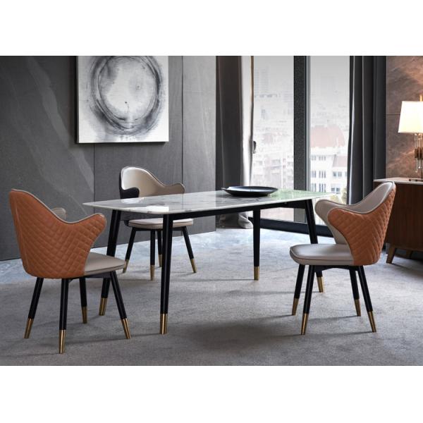 Black Leather Modern Dining Armchair Rust Treatment High Density Foam Filled