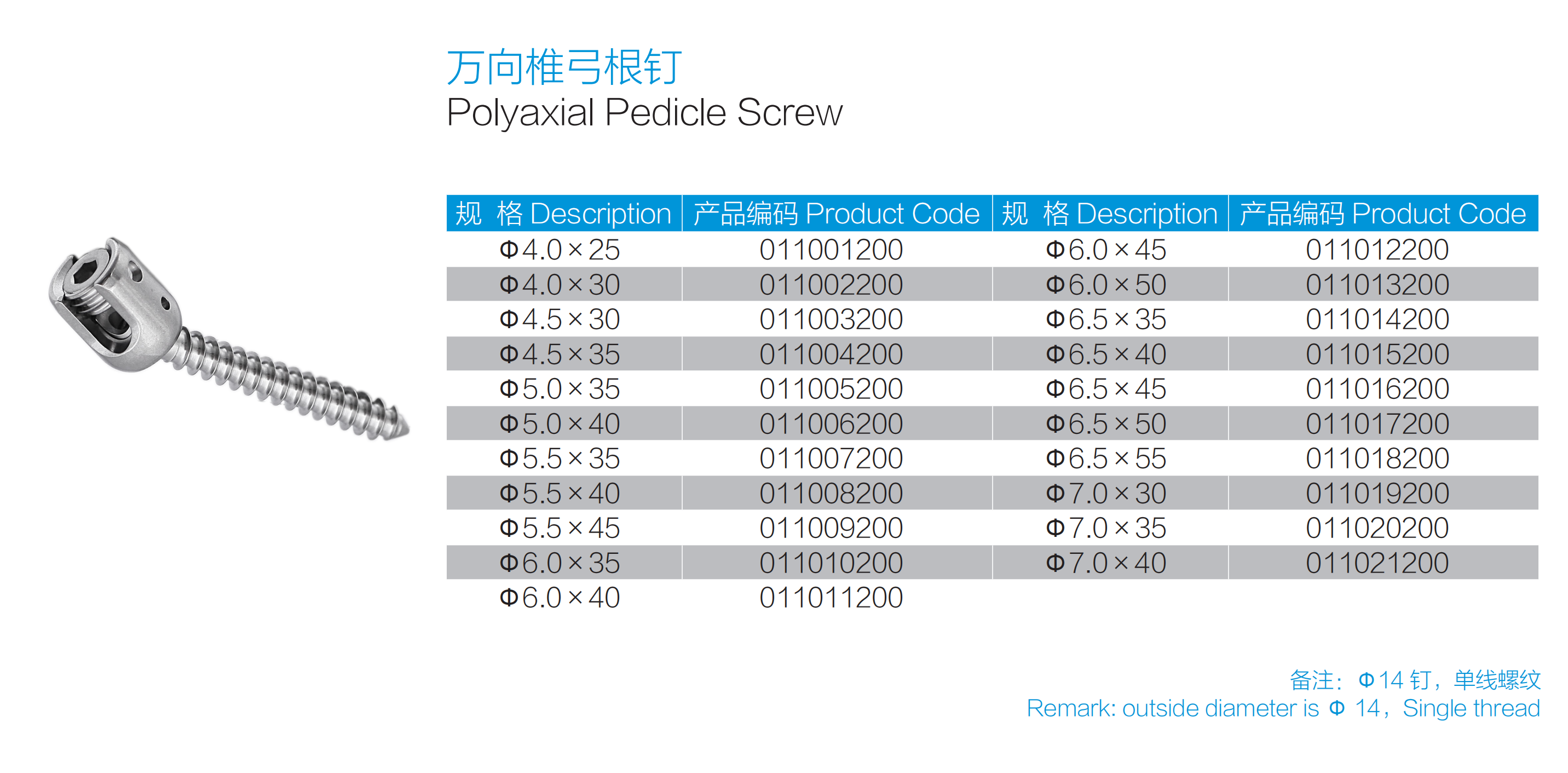 6.0mm Posterior Polyaxial Pedicle Screw Orthopedic Spinal Pedicle Screw Single Double Thread