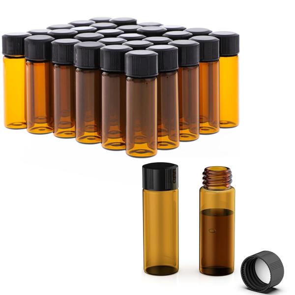 Pack of 100 Glass Vials with Black Phenolic Screw Caps (4ml, Clear) Dram Amber Glass Vials