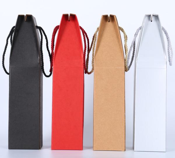 UV Coating 2 Ply Wine Bottle Paper Bags With Cut Out Windows wine bottle drawstring fabric bag packaging