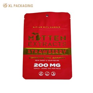 Custom Printed Red Stand Up Pouch with Resealable Zipper Closure and Built-in